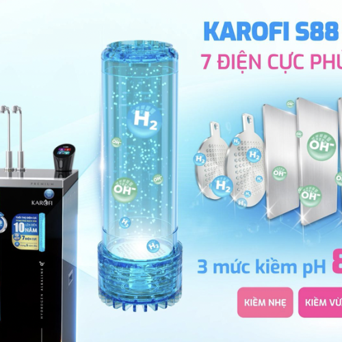 Máy lọc nước Karofi KAE-S88 PROMAX sở hữu 7 tấm điện cực titan phủ bạch kim