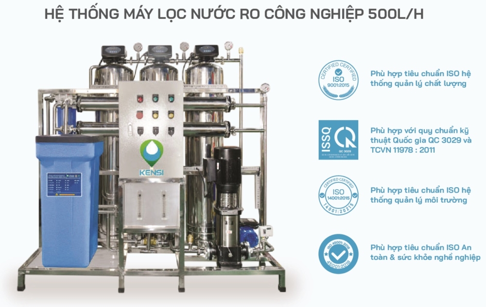Máy Lọc Nước RO Công Nghiệp 500 Lít/Giờ Cột Inox Kensi