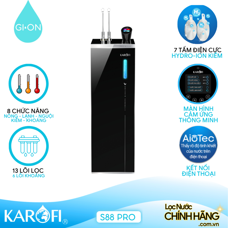 Máy lọc nước nóng lạnh Hydro-ion kiềm Karofi KAE-S88 PROMAX