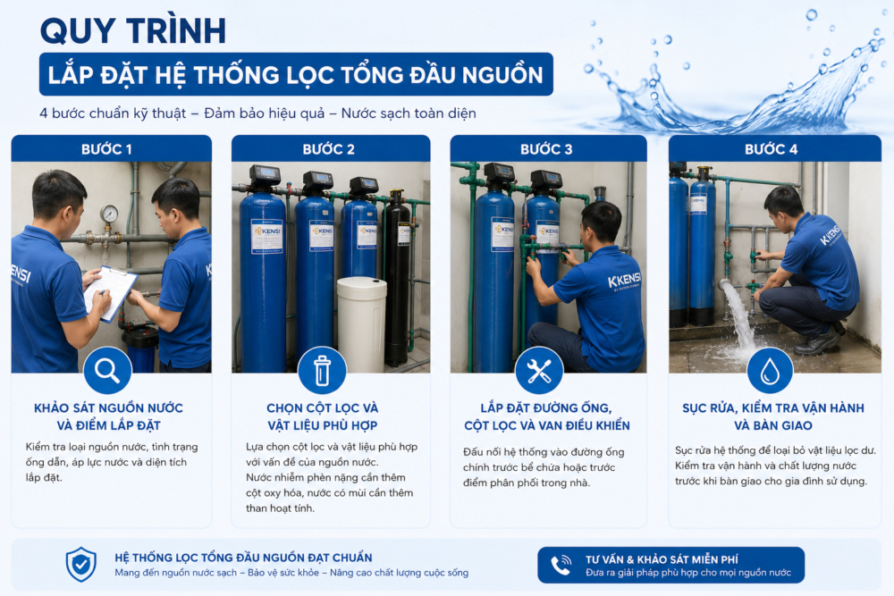 Quy trình lắp đặt hệ thống lọc tổng đầu nguồn