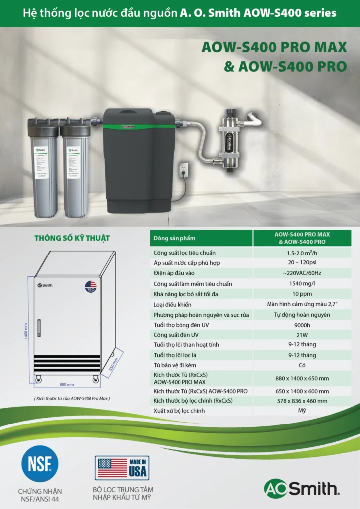 AOW-S400 A. O. Smith các phiên bản lọc tổng